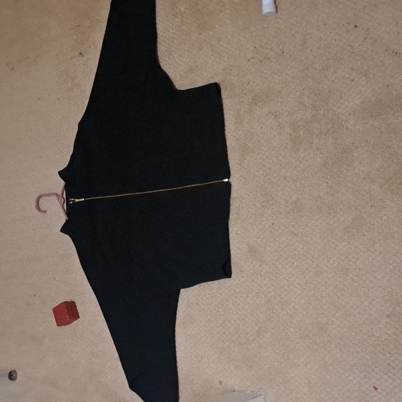 St John beautiful Black Wool&Rayon Knit Zip up Jacket pretty Sleeve&  mock neck - Picture 8 of 9